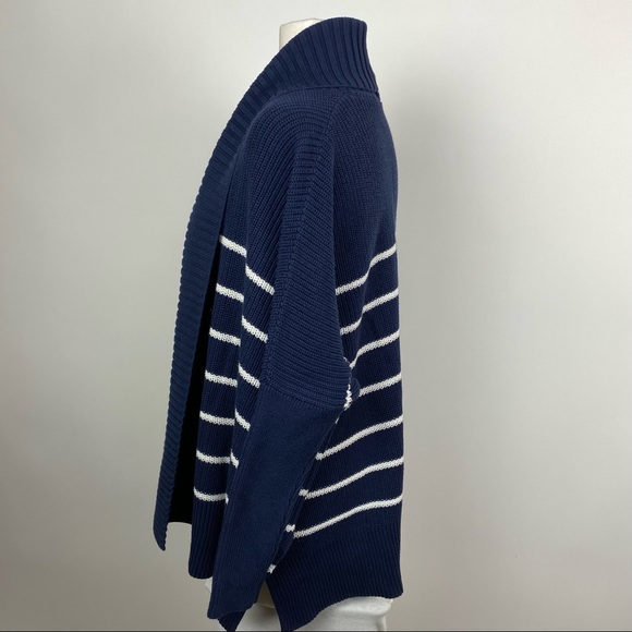 ATHLETA Peaceful Wrap Oversized Knit Open Cardigan Stripe Navy Blue - Size Small - Picture 4 of 9